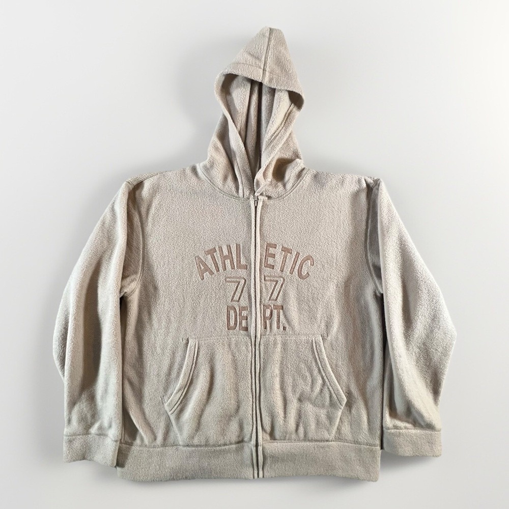 Bugle Boy Hoodie Mens Medium Tan Fleece Athletic 77 Dept Full Zip Sweatshirt